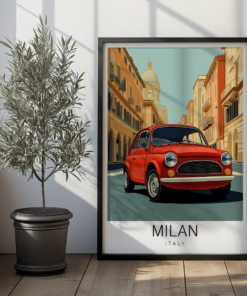 Milan Travel Poster - Fiat 500