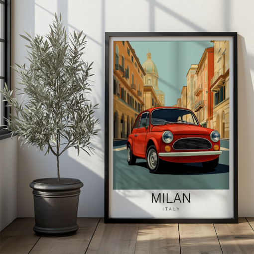 Milan Travel Poster - Fiat 500