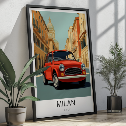 Milan Travel Poster - Fiat 500