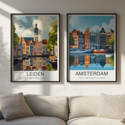 Leiden Amsterdam Travel Poster