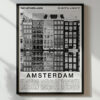 Black and White Amsterdam Travel Poster – Canal Houses