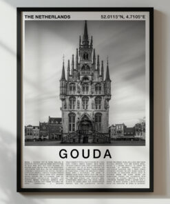 Black and White Gouda Travel Poster – Town Hall