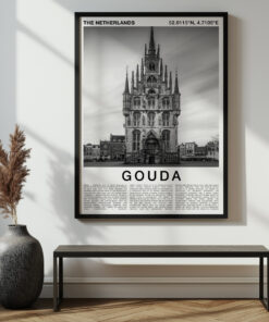 Black and White Gouda Travel Poster – Town Hall