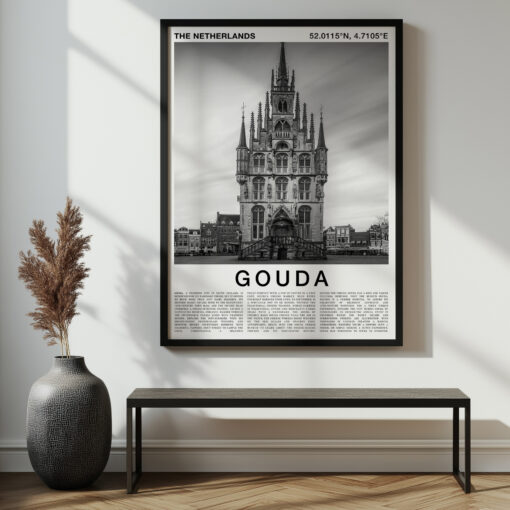 Black and White Gouda Travel Poster – Town Hall