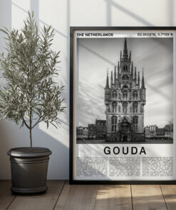 Black and White Gouda Travel Poster – Town Hall