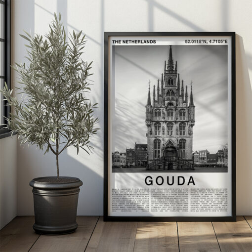 Black and White Gouda Travel Poster – Town Hall