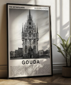 Black and White Gouda Travel Poster – Town Hall