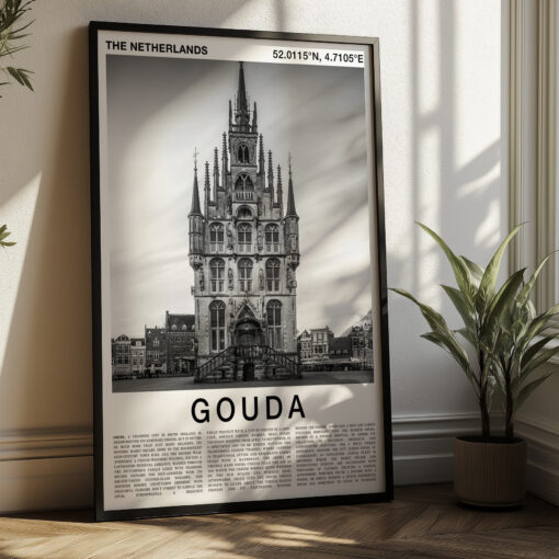 Black and White Gouda Travel Poster – Town Hall