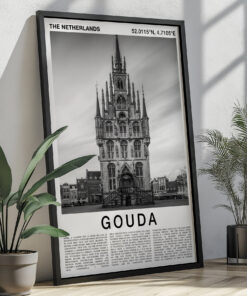 Black and White Gouda Travel Poster – Town Hall