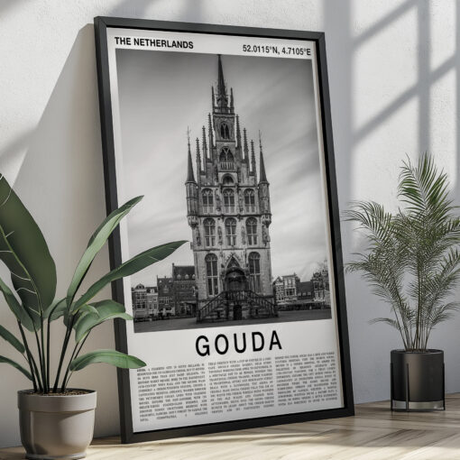 Black and White Gouda Travel Poster – Town Hall