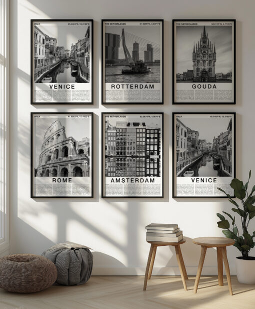 Black and White Gouda Travel Poster – Town Hall