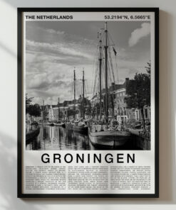 Black and White Groningen Travel Poster