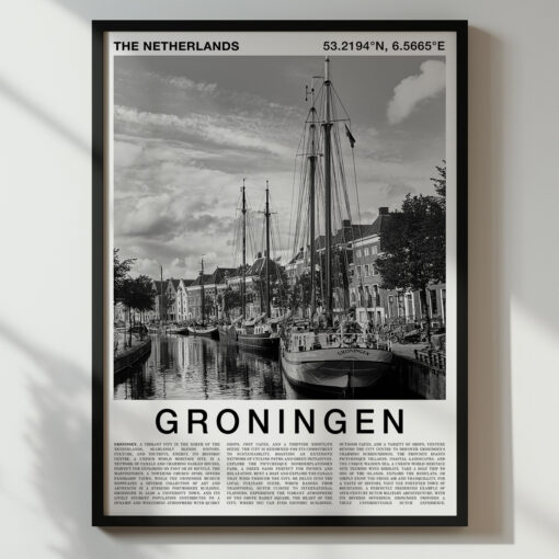 Black and White Groningen Travel Poster