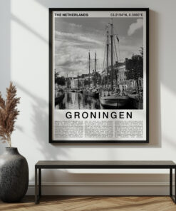 Black and White Groningen Travel Poster