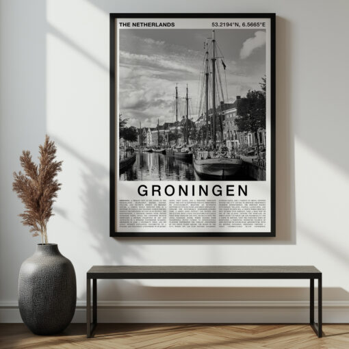 Black and White Groningen Travel Poster