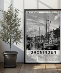 Black and White Groningen Travel Poster