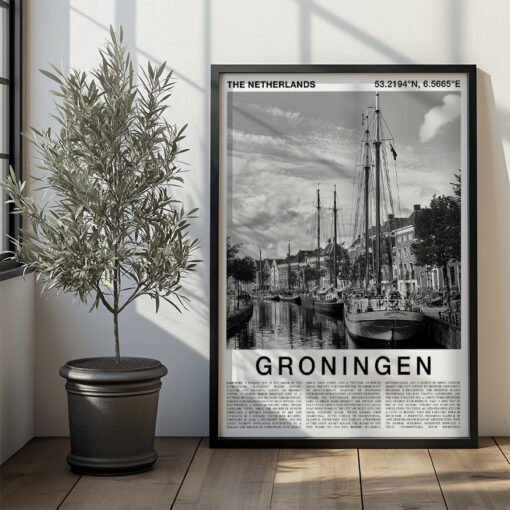 Black and White Groningen Travel Poster