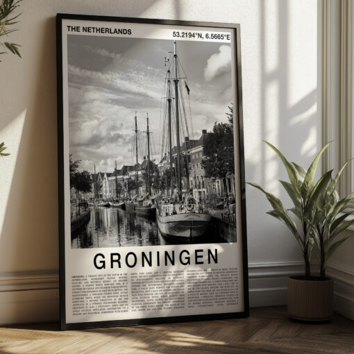 Black and White Groningen Travel Poster