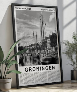 Black and White Groningen Travel Poster