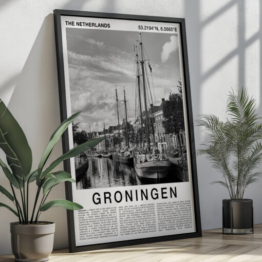 Black and White Groningen Travel Poster