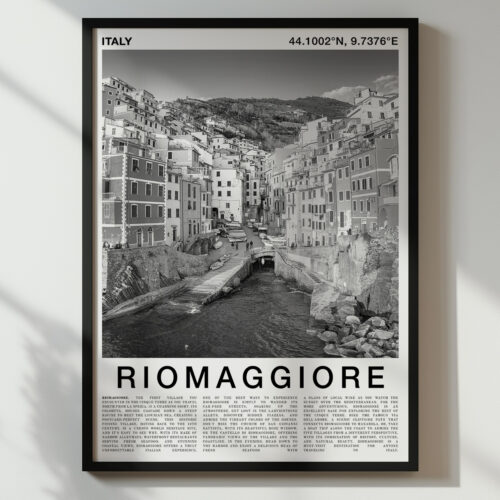 Black and White Riomaggiore Travel Poster