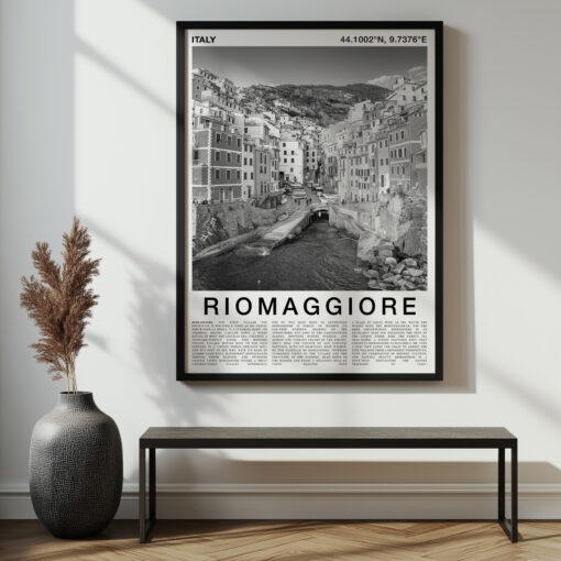 Black and White Riomaggiore Travel Poster