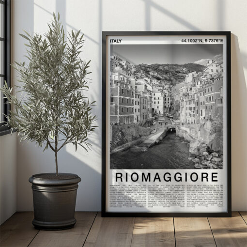 Black and White Riomaggiore Travel Poster