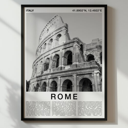 Black and White Rome Travel Poster – The Colosseum