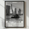 Black and White Rotterdam Travel Poster – Erasmus Bridge